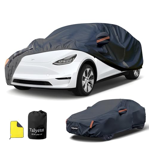 Image of Tesla Model Y Car Cover (2020-2026) Waterproof All Weather, Heavy Duty Car Covers with Driver Door Zipper, Outdoor Rain Snow UV Protection (185 inch - 190 inch)