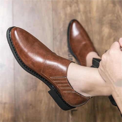 Oxford Shoes for Men Slip On Round Cap Toe Patent Leather PU Leather Rubber Sole Anti-Slip Block Heel Low Top Walking2