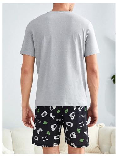 WDIRARA Men's Slogan Graphic 2 Piece Pajama Set Short Sleeve Sleepwear Lounge Shorts Sets2