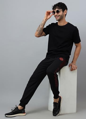 Image of Free Authority Official Deadpool Graphic Printed Black Regular Fit Jogger for Men