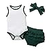 Einfarbige Grubenstreifen, Fliegende ÄRmel, Top, Strampler, Furzjacke + RüSchenshorts, Culottes + Haarband Mit Schleife, Set Zum 1. Jahrestag, Foto, Niedliche Babykleidung,Grün,70