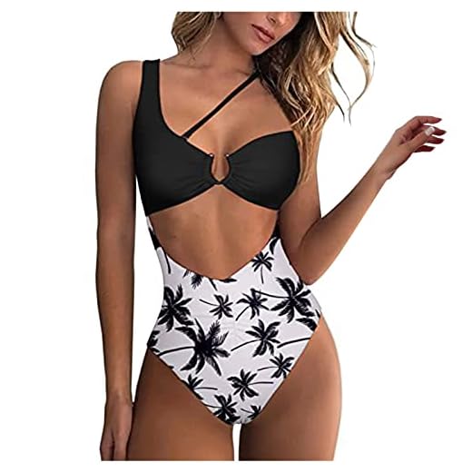 HUBA Badkläder för kvinnor, ett stycke, baddräkter, mage, svep, push up, sexig, tryck, en axel, asymmetrisk baddräkt, baddräkt, tanga bikini, monokinis, badklänning, badkläder, Vit, L