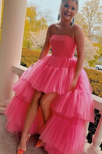 2025 Ball Gown High Low Prom Homecoming Cocktail Dresses Strapless Layers Tulle Ruffle3