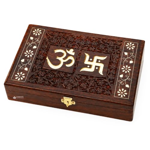 Image of Wooden OM Box for Good Luck| Jewellery Box| Decorative Case| Kit| Vanity| Organiser For Women, Necklaces, cash, gold (11X7 Inches,Dome)