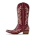 Ouepiano Red Cowboy Boots for Women Cowgirl Mid Calf Western Embroidered Chunky heels Pointed Toe Pull On Vintage Fashion Country Boot Size 7.5