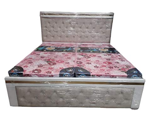 Furniture Galiara Wooden Queen Double Bed with Storage Box (Cream)