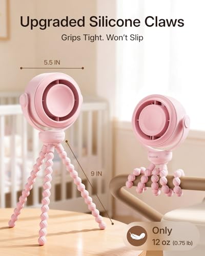 Image of SWEETFULL Portable Stroller Fan, Pinch-Proof Baby Fan - Pink