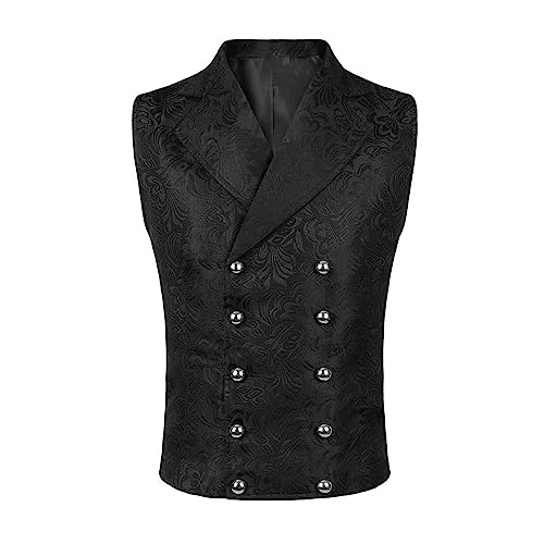 Mens Gothic Steampunk Double Breasted Vests Slim Fit Formal Waistcoat Victorian Suit Vest Business Dress Vest Coat
