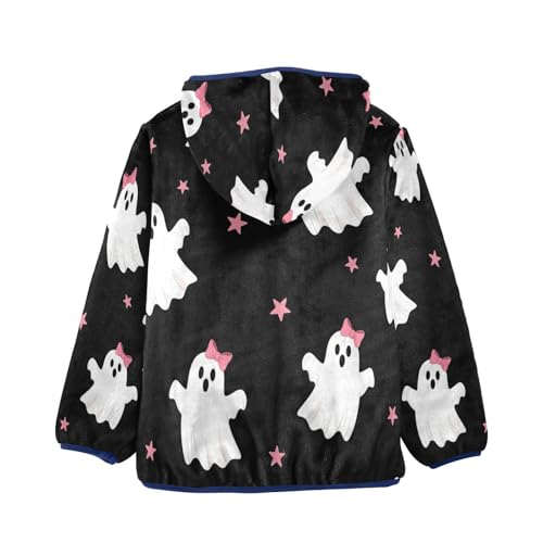 Cute Ghosts with Pink Bows Toddler Fleece Jacket Girl Boys Hooded Fleece Jacket Coat Warm Outwear Zip-up 3-10T2
