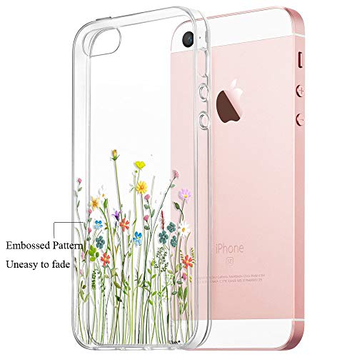 Unov Case For Iphone Se (2016 Released) Iphone 5S Iphone 5 Clear With Design Embossed Pattern Tpu Soft Bumper Shock Absorption Slim Protective Back Cover 4 Inch (Flower Bouquet) #TOP1