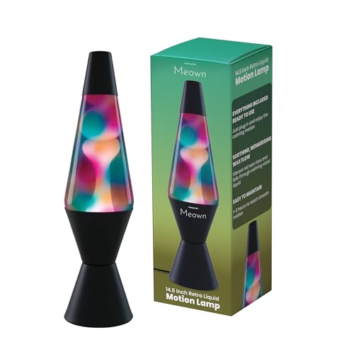 Meown 14.5 Inch Retro Liquid Motion Lamp with Colourful Graffiti Wax Glass Bottle and Black Metal Base, Mood Night Light with UK Plug and Bulb for Bedroom Kids Room Living Room and Office