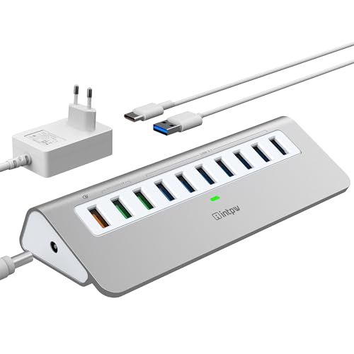 Hub USB Alimentado, intpw de 7 Puertos USB 3.1 Gen 2 con Transferencia de Datos de 10Gbps, 3 Puertos de Carga R¨¢pida, Concentrador USB de Aluminio para Ordenador Port¨¢Til, MacBook y de Sobremesa