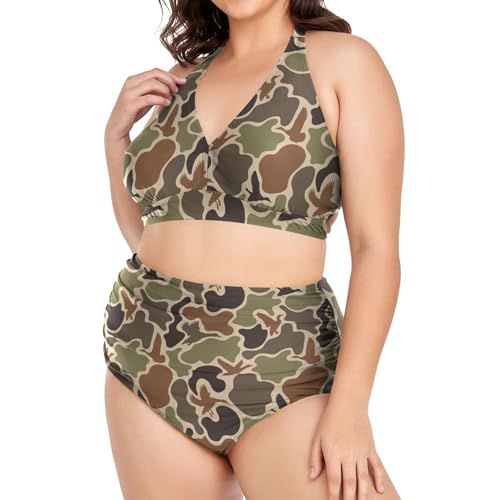 Exnundod Women Plus Size Bikini Set Duck Hunter Camouflage Two Piece Swimsuits High Waist Tummy Control Bathing Suit4
