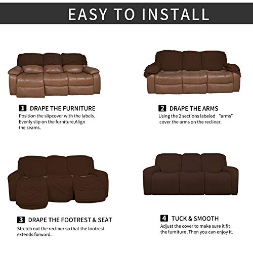 Image of Easy-Going 8 Pieces Microfiber Stretch Sectional Recliner Sofa Slipcover Soft Fitted Fleece 3 Seats Couch Cover Washable Furniture Protector with Elasticity for Kids Pet(Recliner Sofa, Coffee)