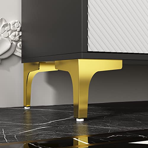 Ecacad Modern Sideboard Buffet Storage Cabinet With Rhombic Pattern Doors & Shelves, Kitchen Cupboard Console Cabinet With Metal Legs For Living Room, Entryway, Black & Grey (56.3”L X 15.7”W X 34.6”H) #TOP6