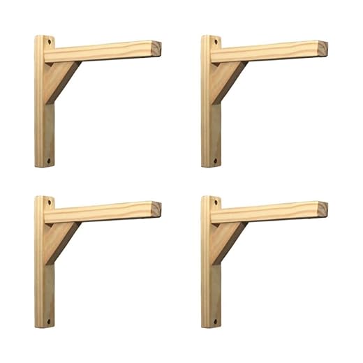 Kit Mão Francesa Madeira Pinus Suporte De Madeira Plantas Prateleira Gancho 20x20cm + Parafusos - Ideal para Varanda, Jardim e Decoração de Parede(04 Unidades - Sem Gancho)