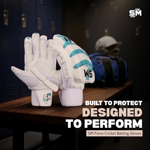 Image of SM Force Batting Gloves | Cricket Gloves | Superlight Match Performer | Premium Calf Skin Leather | Fibre Shielded Fingers | Nylon Gusset Ventilation | Youth Competition Gloves | Size Youth