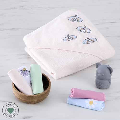 Image of Evolur Secret Garden 6 pc Baby Gift Set, Includes Hooded Towel & 5pc Wash Cloths, Soft and 100% Cotton Woven, for Newborn, Infants and Toddlers 0-9 Months