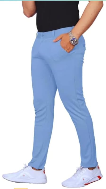 Image of VIJETA Garments for Men Lycra Blend Formal Trousers ? Smart Fit Office Wear Pants with Elastic Waistband & Zip Fly