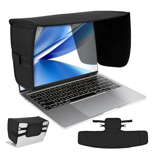 Laptop Sun Shade for Working Outside Portable Foldable Laptop Tent Computer Privacy Cover and Anti-Glare Protector for Office Travel and Home Use(M for 13-14 inch)