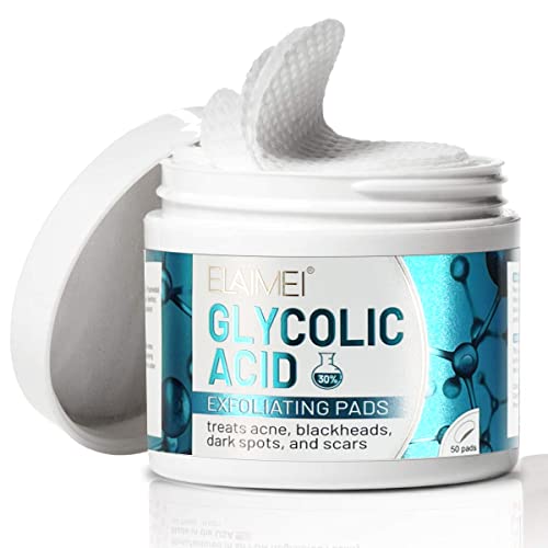 30% Glycolic Acid Pads for Face, Glycolic Acid Resurfacing Peel Pads, Glycolic Cleansing Pads, Acne, Scars & DÐ°rk SpÐ¾ts, Treatment, Reduces Wrinkles & Fine Lines â€“ 50 Count