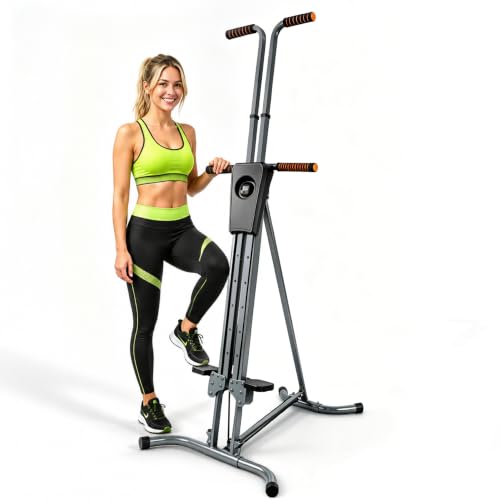 Mountain Climber Exercise Machine 5-Level Adjustable Resistance Vertical Climber 4 Heavy-Duty Metal Rails Up to 265 Pounds Anti-tilt Curved Pedal Quiet Climbing Machine for Home Exercise