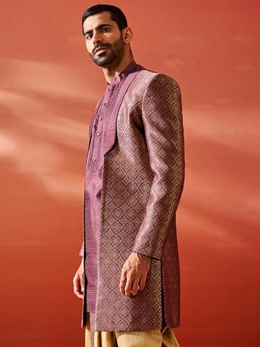 Image of VASTRAMAY mens VASTRAMAY Men's Purple Silk Blend Sherwani