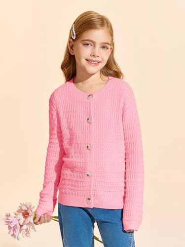Image of Haloumoning Girls Button Down Cardigan Jackets Kids Long Sleeve Cable Knit Sweaters 5-14 Years