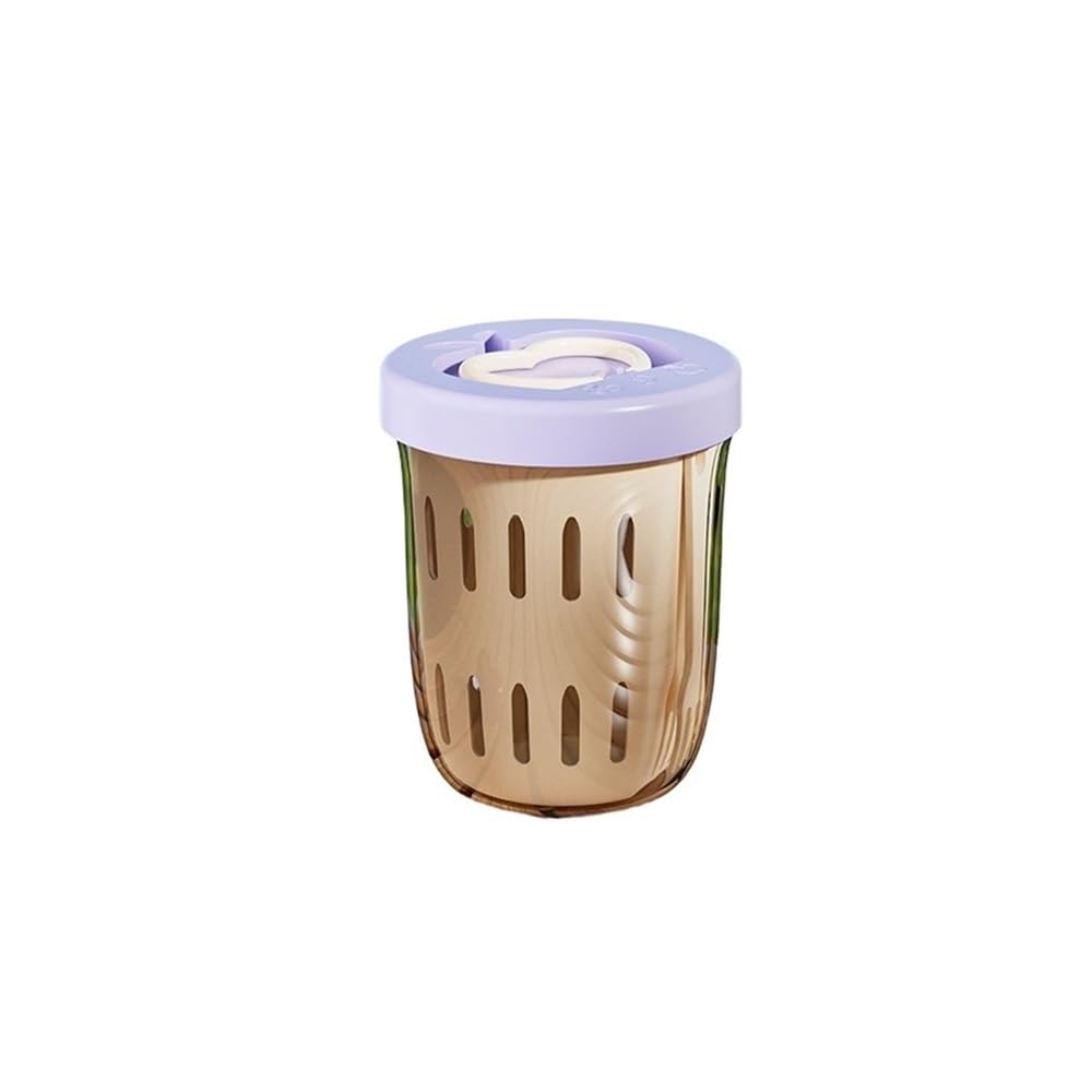Lopheco Drainable Fruit Cup With Fork, Double Layer Leak Proof Sealed Container for Kitchen Picnic Snack Storage(Beige)