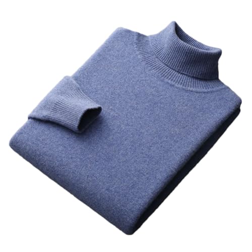 100% Merino Wolle Rollkragenpullover Männer Kaschmir Pullover Pullover Verdickt Einfarbig Basis Pullover, blau, Large