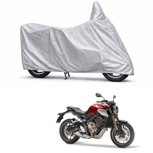 Image of 100% Waterproof Two Wheeler Body Cover Multi Layered Fabric Designed for Honda CB650R | Belt Buckle Lock | Silver Mag