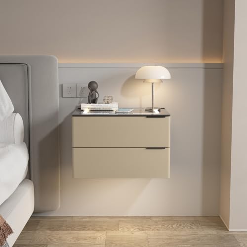 Mesita de noche flotante con cajón y estación de carga, diseño LED brillante para dormitorios y salas de estar, muebles multifuncionales, solución de ahorro de espacio