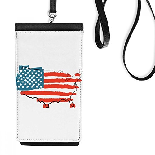 Sac téléphone noir en simili cuir avec carte des USA pour smartphone