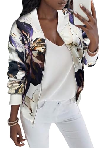 GORGLITTER Bomberjacke Damen Leicht Blouson Jacke Mit Blumen...