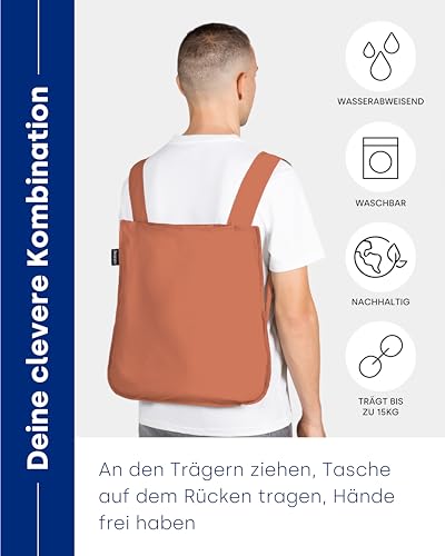Notabag Original 2 in 1 Rucksack Handtasche (Terracotta) – Wasserabweisend, wiederverwendbar, faltbar – Cleveres Design für mehr Flexibilität – Rucksack Damen klein kompakt