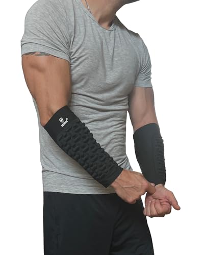 Sedroc Padded Arm Guards Forearm Protectors Ultra Thin Compression Sleeves with Pads (Black - Pair, Large)