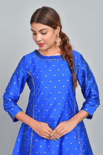 Image of Riara Art Silk Women Long Anarkali Kurti with Pant Polka Dot A-line Ladies Ethnic Wear Dress