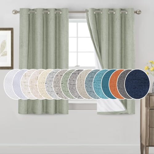 Image of PrinceDeco Sage 100% Blackout Curtains 54 inch Long Blackout Curtains for Bedroom Linen Texture Solid Thermal Insulated with White Liner Luxury Decor for Nursery 52x54 Inch (2 Panels)