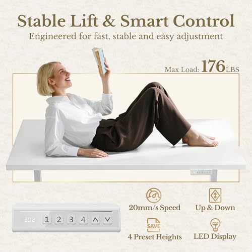 Image of 63 Inches L Shaped Electric Standing Desk, Height Adjustable Executive Desk with Drawers and File Cabinet, AC /USB, 1.18 inch Desktop and Privacy Panel for Home Office, White