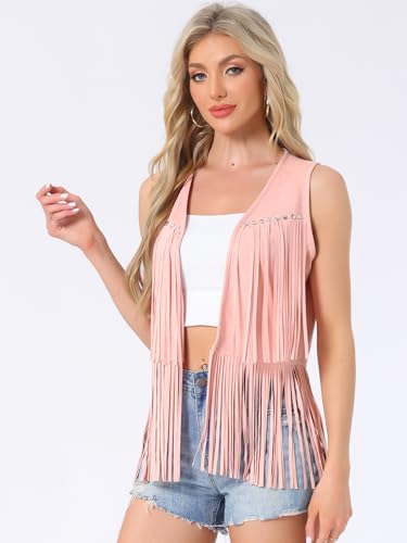 Image of Allegra K Women's Fringe Top Vest Open Front Western 70s Outfits Faux Suede Tassel Cardigan