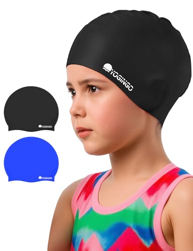 2 Pack Swim Cap Kids - Swimming Cap for Long&Short Hair - Silicone Swim Caps for Girls&Boys, Swim...