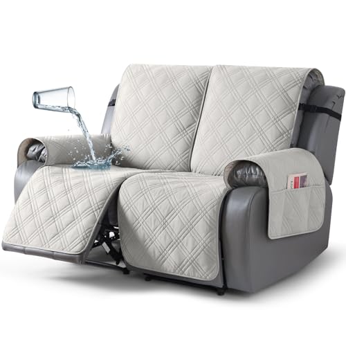 Image of TAOCOCO 100% Waterproof Loveseat Recliner Cover with Straps, Split Loveseat Covers for Reclining loveseat, Non Slip Reclining Sofa Cover Furniture Protector for Kids, Pets(2 Seater, Off White)