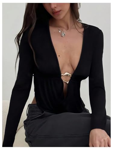 SOLY HUX Women's Plus Size Ruched Cowl Neck T Shirt Long Sleeve Asymmetrical Party Club Tops3