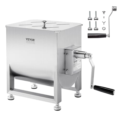 VEVOR Manual Meat Mixer, 60L Fixed Tank Meat Processing Equipment(Mixing Max 60LBS for Meat), Stainless Steel Meat Mixer, Sausage Mixer Machine with Lid Handle Gear Reducer, Ground Beef Hand Mixer