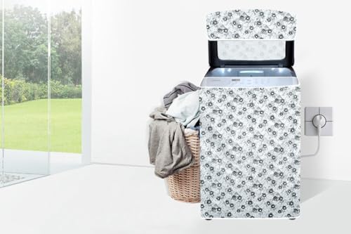 Image of Stylista PVC Washing Machine Cover Compatible for IFB 7 KG Fully-Automatic Top Loading TL-REGS 7.0KG AQUA, Waterproof and Dustproof, Floral Pattern Light Gray