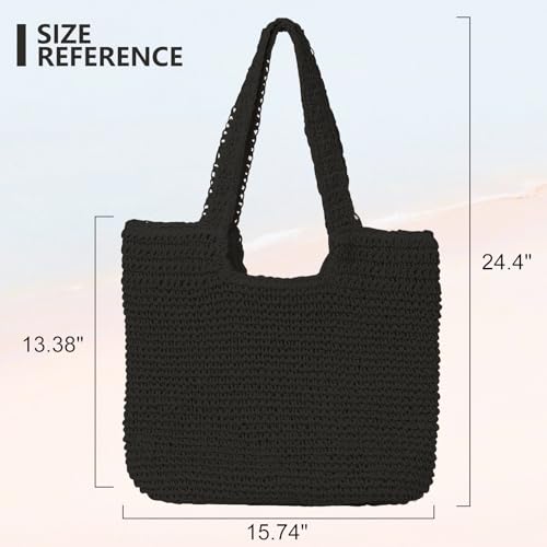 Image of GOLDTIMO Beach Bags for Women - Summer Soft Large Woven Shoulder Purse Handbag, Beach Tote Straw Bag for Summer Vacation