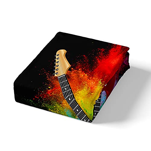 Homewish Guitar Duvet Cover King For Kids Teens Adults,Rock Music Theme Bedding Set Hip hop Electric Guitar Comforter Cover Rainbow Tie Dye Bedspread Cover With 2 Pillow Cases Black - Image 2