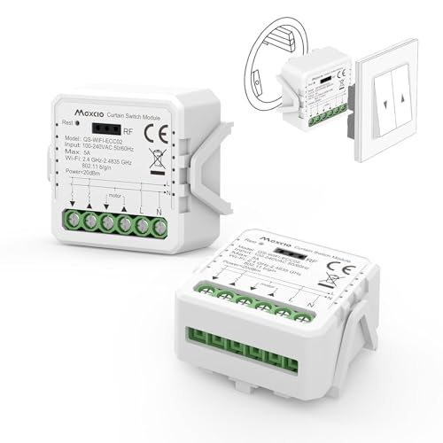 【Porcentaje】Interruptor Persianas WiFi, Maxcio Relé de Persiana WiFi con Función de Porcentaje Control por App y Voz, Interruptor de Persianas Compatible con Alexa/Google Home, 2 Piezas