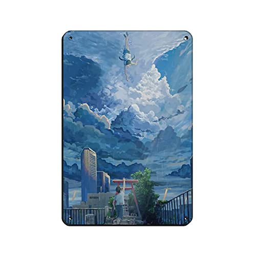 Cartoon Tin Sign Weathering with You Movie Poster Home Decor Wall Art Sign Holiday Birthday Gift for Children Boy Girl 12x8inch