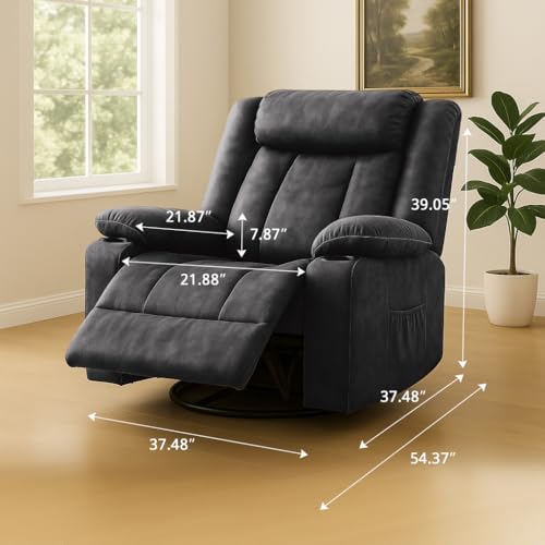 COMHOMA-Recliner-Chair360Swivel-Rocker-Recliners-with-Cup-HoldersSide-PocketsManual-Reclining-Single-SofaFabric-Upholstered-Lounge-Chairs-for-Living-RoomGray